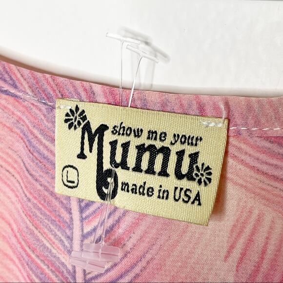 Show Me Your Mumu Feather Print Sheer V-Neck Tank Top Pink Size Large - Picture 4 of 8